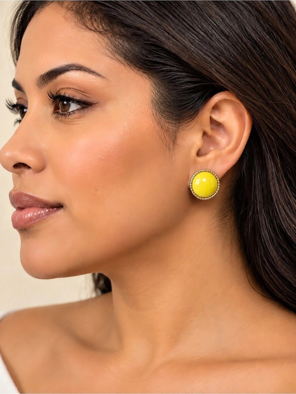 NWT Zoetik Yellow Cabochon Button Stud Earrings Gold Tone
